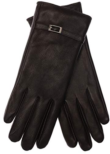 EEM Damen Lederhandschuhe, weiches italienisches Leder, Fleecefutter, Zierriegel, schwarz S von EEM Fashion