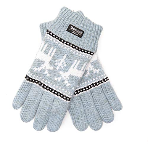 EEM Damen Strick Handschuhe X-Mas aus Baumwolle mit Thinsulate Thermofutter aus Polyester hellblau Hirsch S/M von EEM Fashion