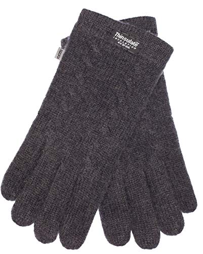 EEM Damen Strickhandschuhe, weiche Wolle, Thinsulate Thermofutter, Zopfmuster, anthrazit S/M von EEM Fashion