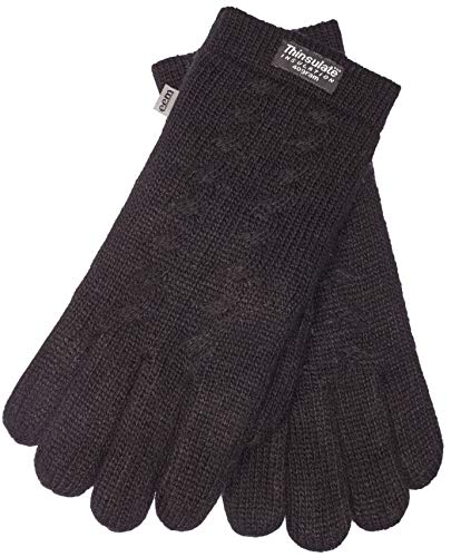 EEM Damen Strickhandschuhe, weiche Wolle, Thinsulate Thermofutter, Zopfmuster, schwarz L/XL von EEM Fashion