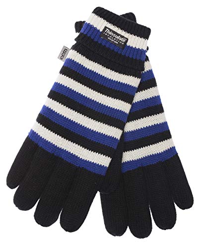 EEM Strick Handschuhe HAMBURG mit Thinsulate Thermofutter aus Polyester, Strickmaterial aus 100% Baumwolle, Fußball; schwarz-weiß-blau, L von EEM Fashion