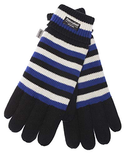 EEM Strick Handschuhe HAMBURG mit Thinsulate Thermofutter aus Polyester, Strickmaterial aus 100% Baumwolle, Fußball; schwarz-weiß-blau, M von EEM Fashion