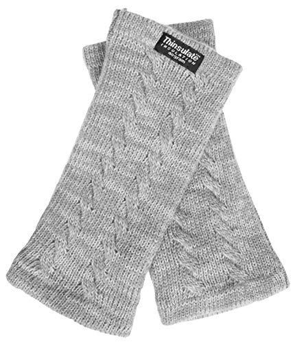 EEM Damen Strickhandschuhe Pulswärmer, weiche Wolle, Thinsulate Thermofutter, Zopfmuster, praktisches Daumenloch, grau onesize von EEM Fashion