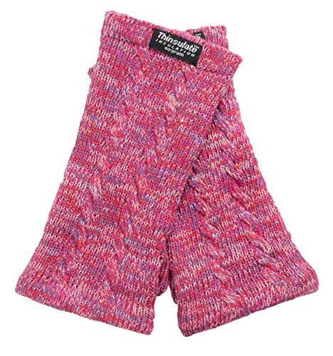 EEM Damen Strickhandschuhe Pulswärmer, weiche Baumwolle, Thinsulate Thermofutter, Zopfmuster, praktisches Daumenloch, pink mix onesize von EEM Fashion