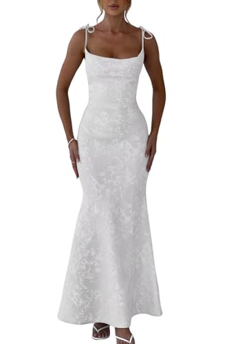 EEMEII Spaghettiträger Tüll Ballkleid 2025 Korsett Meerjungfrau Midi Cocktail Parary Kleider 2025, Weiss/opulenter Garten, 40 von EEMEII