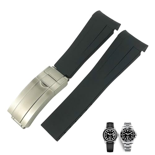 EEOMOiK 18mm 19mm 20mm 22mm gebogenes Ende Silikon-Gummi-Uhrenarmband für Rollenarmband Rolex Daytona Submariner GMT 21mm Uhrenarmband Männer Werkzeuge(Color:Black,Size:20mm) von EEOMOiK