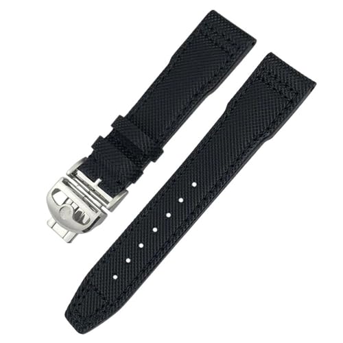 EEOMOiK 20 mm 21 m Echtleder-Uhrenarmband für IWC Portofino Pilotenuhren IW3777, Nylon, grün, blau, schwarz, Rindslederarmband(Color:Black Folding,Size:20mm) von EEOMOiK