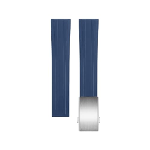 EEOMOiK 20mm Fluororubber Armband Straps Für Tissot T122 Carson Zhenme 1853 Männer Frauen T122410a T122407A T122207A Handgelenk Strap (Color : Dark Blue Silver Buckle, Size : 20mm) von EEOMOiK