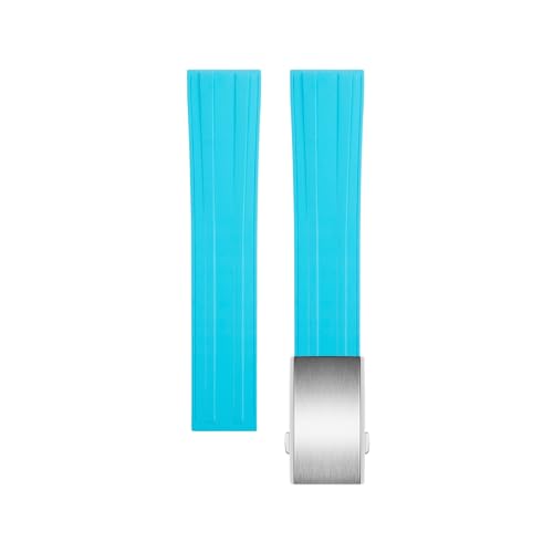 EEOMOiK 20mm Fluororubber Armband Straps Für Tissot T122 Carson Zhenme 1853 Männer Frauen T122410a T122407A T122207A Handgelenk Strap (Color : Light Blue Silver Buckle, Size : 21mm) von EEOMOiK