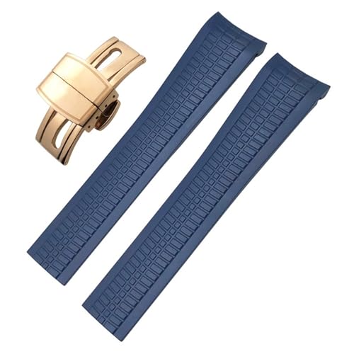 EEOMOiK 22 mm Fluorkautschuk-Uhrenarmband für Patek Aquanaut 5168G 5968G Philippe Metallstifte mit gebogenem Ende und weichem Uhrenarmband (Color : Blue rose gold, Size : 21mm) von EEOMOiK