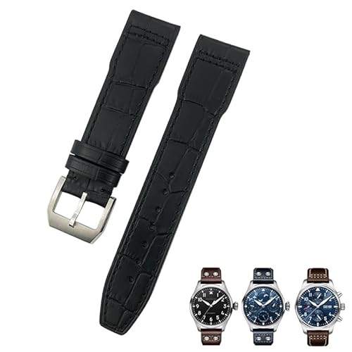 EEOMOiK 22mm 21mm 20mm Armband Echtes Leder Fit für IWC Big Pilot Strap Pilot der Uhr Band Armbänder zubehör Männer werkzeuge(Color:Black black,Size:20mm) von EEOMOiK