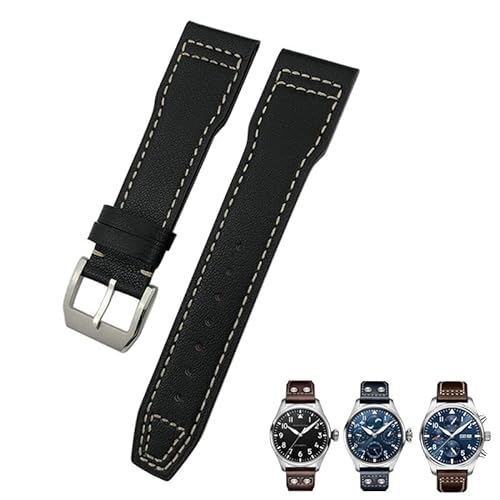 EEOMOiK 22mm 21mm 20mm Armband Echtes Leder Fit für IWC Big Pilot Strap Pilot der Uhr Band Armbänder zubehör Männer werkzeuge(Color:Black white,Size:22mm) von EEOMOiK