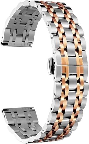 EEOMOiK 316L Edelstahl-Uhrenarmband, hochwertiges Ersatz-Uhrenarmband, 6 Farben für Damen und Herren, Gold, Silber, Schwarz, Roségold, Goldton(Color:Silver-Rose Gold,Size:12mm) von EEOMOiK