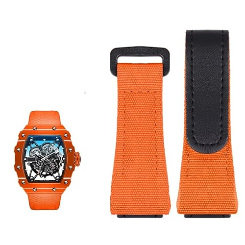 EEOMOiK Echtes Lederband, geeignet für Richard Mille Nylonband, Herren RM50/53 Schraubendreher, Vier-Sterne- oder Fünf-Sterne-Schraubenkopf, 25 mm (Farbe: Orange Schwarz, Größe: 25 mm) von EEOMOiK