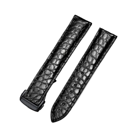 EEOMOiK Echtes Lederband mit Alligatorschnalle für Omega-Uhrenarmband, 18 mm bis 22 mm, Krokodillederarmband für Herren und Damen (Color : Black-black, Size : 19mm) von EEOMOiK