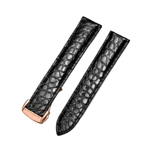 EEOMOiK Echtes Lederband mit Alligatorschnalle für Omega-Uhrenarmband, 18 mm bis 22 mm, Krokodillederarmband für Herren und Damen (Color : Black-rosegold, Size : 19mm) von EEOMOiK