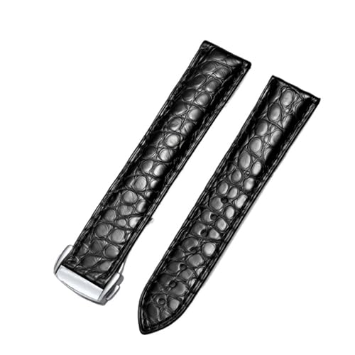 EEOMOiK Echtes Lederband mit Alligatorschnalle für Omega-Uhrenarmband, 18 mm bis 22 mm, Krokodillederarmband für Herren und Damen (Color : Black-silver, Size : 22mm) von EEOMOiK