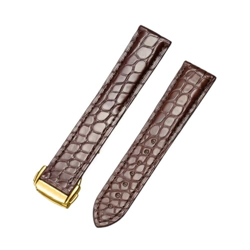 EEOMOiK Echtes Lederband mit Alligatorschnalle für Omega-Uhrenarmband, 18 mm bis 22 mm, Krokodillederarmband für Herren und Damen (Color : Brown-gold, Size : 18mm) von EEOMOiK