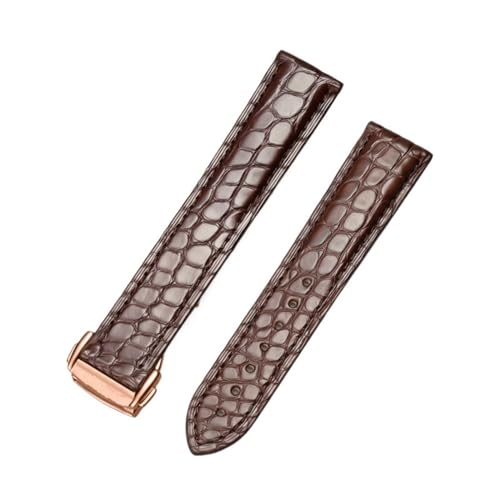 EEOMOiK Echtes Lederband mit Alligatorschnalle für Omega-Uhrenarmband, 18 mm bis 22 mm, Krokodillederarmband für Herren und Damen (Color : Brown-rosegold, Size : 19mm) von EEOMOiK