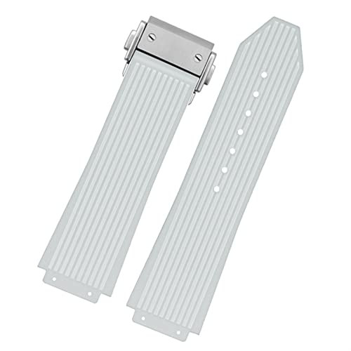 EEOMOiK Für Hublot BIG BANG Schwarz Blau Weiß Silikon Gummiband mit Herren Schmetterlingsschnalle Uhrenarmband Zubehör 26 * 19 mm (Farbe: Weiß Silber, Größe: 25,19 mm) von EEOMOiK