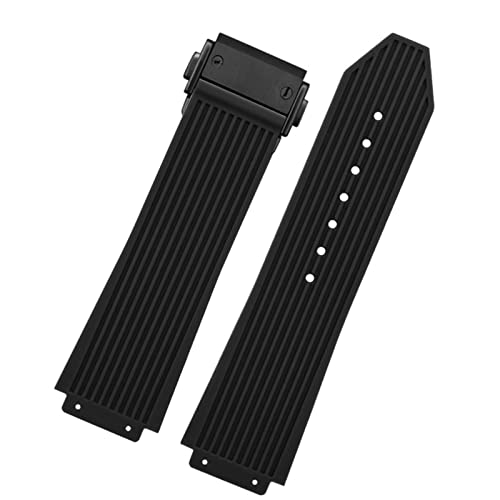 EEOMOiK Für Hublot BIG BANG Schwarz Blau Weiß Silikon Gummiband mit Herren Schmetterlingsschnalle Uhrenarmband Zubehör 26 * 19 mm (Farbe: schwarz schwarz, Größe: 25,19 mm) von EEOMOiK
