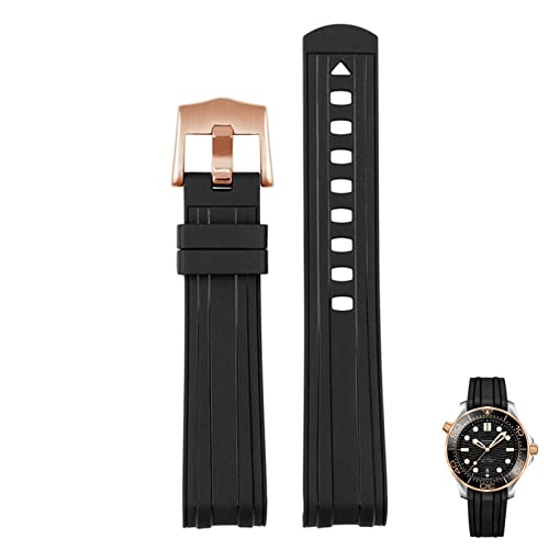 EEOMOiK Für Omega Seamaster 300 Universe 007 gebogenes Ende Fluores Gummi Silikon Uhrenband 20mm 22m Uhr Weichgurt Männer Ersatz (Color : Black Rose gold, Size : 20mm) von EEOMOiK