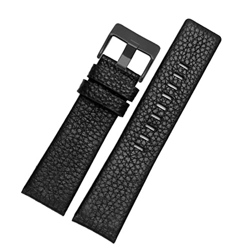 EEOMOiK Lederarmband für Diesel DZ7395 DZ7370 DZ7257 DZ7430 Uhrenarmband Weiches Rindsleder Armband Niete 24 m 26 mm 28 mm für Damen (Farbe: schwarz-schwarze Schnalle, Größe: 27 mm) von EEOMOiK