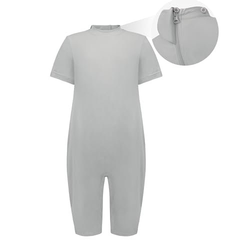 EEOST Adaptive Kleidung für Kinder, besondere Bedürfnisse, Autismus, sensorischer Overall, Anti-Streifen-Strampler mit Reißverschluss hinten, Größen 3–16 Jahre, GRAU, 11-12 Jahre von EEOST