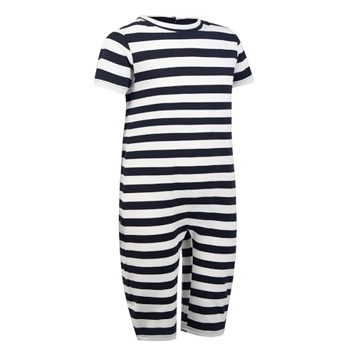 EEOST Adaptive Kleidung für Kinder, besondere Bedürfnisse, Autismus, sensorischer Overall, Anti-Streifen-Strampler mit Reißverschluss hinten, Größen 3–16 Jahre, Marineblau/Weiß, 11-12 Jahre von EEOST