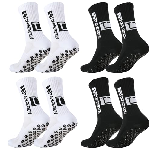 4 Paar Fußball-Sportsocken,Fußball Rutschfeste Sportsocken,grip-Socken, rutschfest, geruchshemmend und schweißabsorbierend, kann sowohl von Männern als auch von Frauen getragen werden (Weiß + Schwarz) von EEPLUYTY