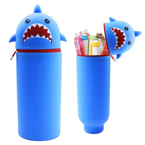 EEPLUYTY Kawaii Federmäppchen, 2-In-1 Weiche Silikontasche - Kawaii, Kawaii Federmäppchen, Silikon, Stile (Blauer Hai) von EEPLUYTY