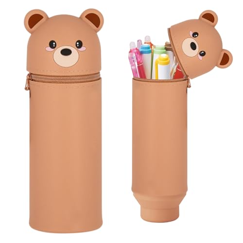 EEPLUYTY Kawaii Federmäppchen, 2-In-1 Weiche Silikontasche - Kawaii, Kawaii Federmäppchen, Silikon, Stile (Braunbär) von EEPLUYTY