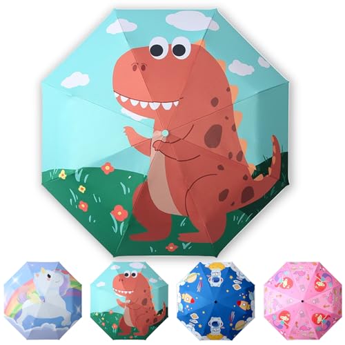 EEPLUYTY Kinder-Klappschirm, Kinderschirm Reflektierend Mit Schirmhülle, Manueller Faltbarer Acht-Knochen-Regenschirm, Wind- Und Regendicht, Geeignet Für Jungen Und Mädchen (Grün) von EEPLUYTY