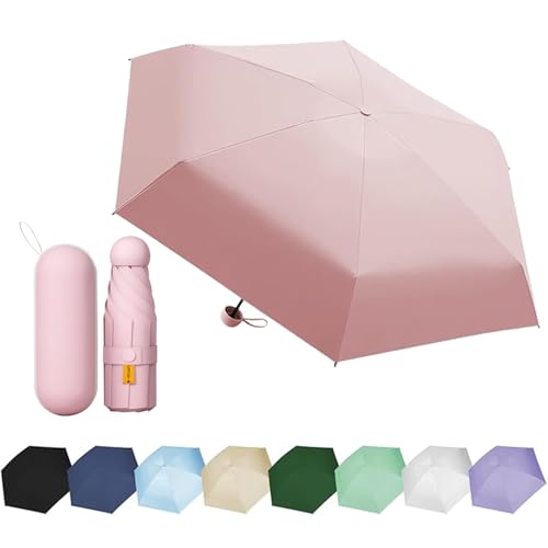 EEPLUYTY Mini-Regenschirm, Sechs-Knochen UV-Schutz Sonnenschirm für Den Außenbereich, Praktisch und Tragbar (Hellrosa) von EEPLUYTY