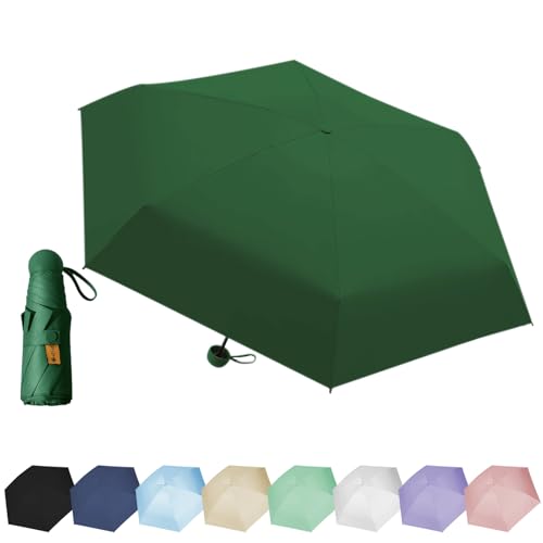 EEPLUYTY Mini-Regenschirm, Sechs-Knochen UV-Schutz Sonnenschirm für den Außenbereich, Regen- oder Sonnenschein, Tragbar (Dunkelgrün) von EEPLUYTY