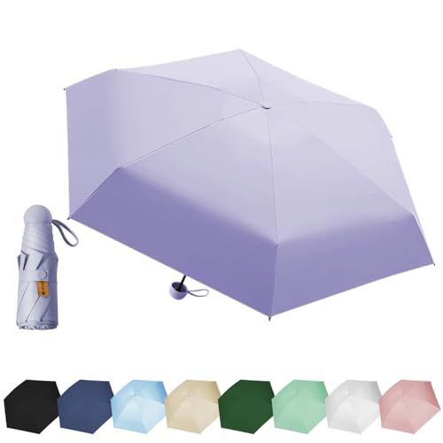 EEPLUYTY Mini-Regenschirm, Sechs-Knochen-Regenschirm, UV-Schutz-Regenschirm, Sonnenschutz-Regenschirm für den Außenbereich, Regen- oder Sonnenschein-Regenschirm, uv schutz und tragba（hellviolett） von EEPLUYTY