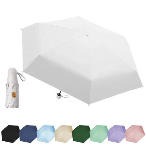 EEPLUYTY Mini-Regenschirm, Sechs-Knochen UV-Schutz Sonnenschirm für den Außenbereich, Regen- oder Sonnenschein, Tragbar (Hellbeige) von EEPLUYTY