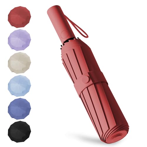 EEPLUYTY Regenschirm, Umbrella, Umbrella Windproof Travel Umbrellas For Rain, Regenschirm Sturmfest Travel Schirm (Weinrot) von EEPLUYTY