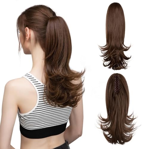 Haarknoten für Damen Synthetische Clips in Pferdeschwanz-Haarverlängerungen Perücke Lange gewellte Perücke 14 Zoll Panino mit elastischem Band Pferdeschwanz für Frauen Stück von EERINESS