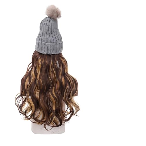 Perücke mit Pony Hut Perücke Synthetisches Haar Frauen Winter Warm Halten Haarverlängerung Hüte Perücken für Frauen Farben Wellenförmige Haar Hut mit Haar Bestätigt für Damen (Color : 5) von EERINESS