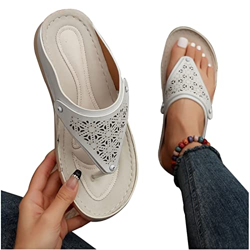 EEUK Orthopädische sandalen aus leder damen, Zehentrenner damen mit keilabsatz Hausschuhe Sommer Open Toe Strandsandalen Bequem Sandals Frauen rutschfeste Sandaletten Sommerschuhe von EEUK