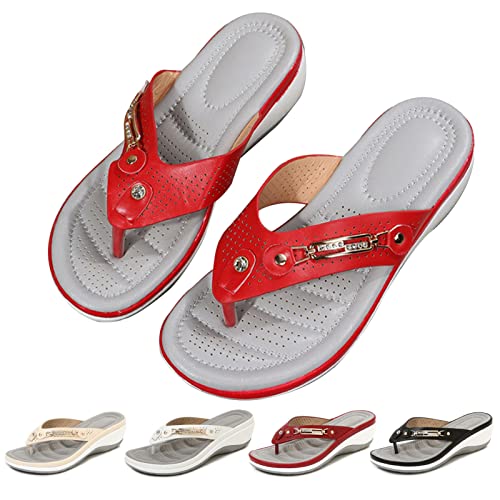 EEUK Orthopädische sandalen damen hallux valgus, Sandalen damen sommer flach zehentrenner Flip Flops Mode Casual Badelatschen Plateau Hausschuhe Pantoletten mit Fußgewölbestütze von EEUK