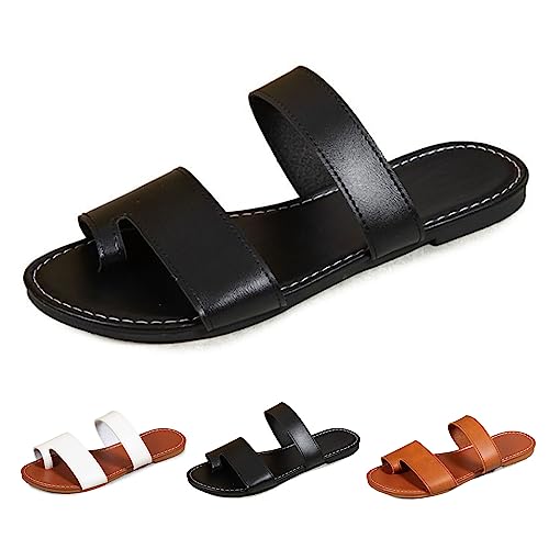 Zehentrenner sandalen damen leder orthopädisch, 2023 Sommer Peep Toe Hausschuhe Keil PU-Leder Pantoffeln Gummi Plateau Pantoffeln Freizeit Strandschuhe für Hallux Valgus Bunion von EEUK