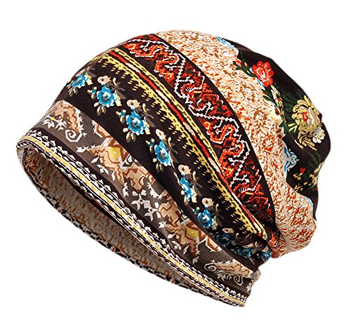 EEVASS Damen Baumwolle Elastisch Slouchy Beanie Hut Blumen Kappe Schal (#1 Coffee, 1) von EEVASS