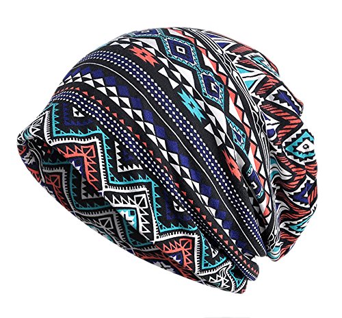 EEVASS Damen Baumwolle Elastisch Slouchy Beanie Hut Blumen Kappe Schal (#2 blau, 1) von EEVASS