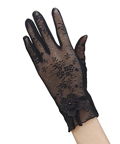 EEVASS Damen Sommer Elegant Spitze Blume Hochzeitskleid Handschuhe (# Schwarz) von EEVASS