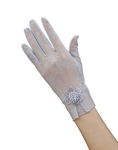 EEVASS Damen Sommer Elegant Spitze Blume Hochzeitskleid Handschuhe (Grau) von EEVASS