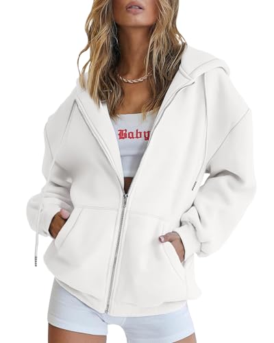 EFAN Damen Cute Hoodies Teen Girl Herbst Jacke Oversized Sweatshirts Casual Kordelzug Reißverschluss Y2K Hoodie mit Tasche, Weiss/opulenter Garten, M von EFAN