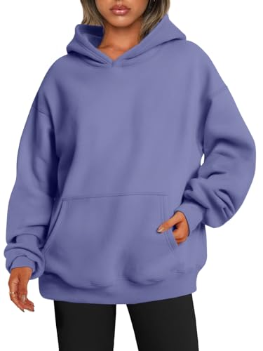 EFAN Damen Hoodies Oversized Sweatshirts Pullover Fleece Pullover Langarm mit Taschen Winter Herbst Outfits Y2k Kleidung, Blauviolett, S von EFAN