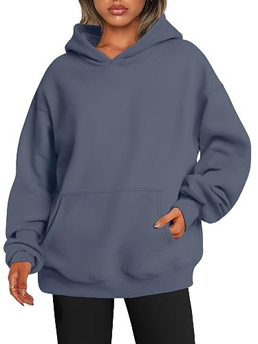 EFAN Y2k Damen-Kapuzenpullover, übergroße Sweatshirts, Fleecepullover, langärmelig, mit Taschen, Winter-/Herbst-Outfits, Grau/Blau, S von EFAN